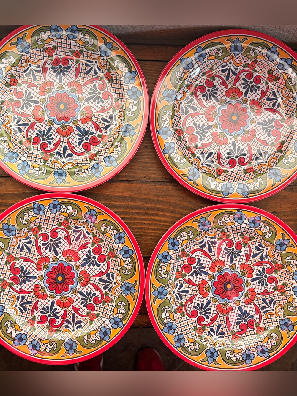 Panama Jack Red Multicolor Floral Ceramic Dinner Plates - Set of 4
